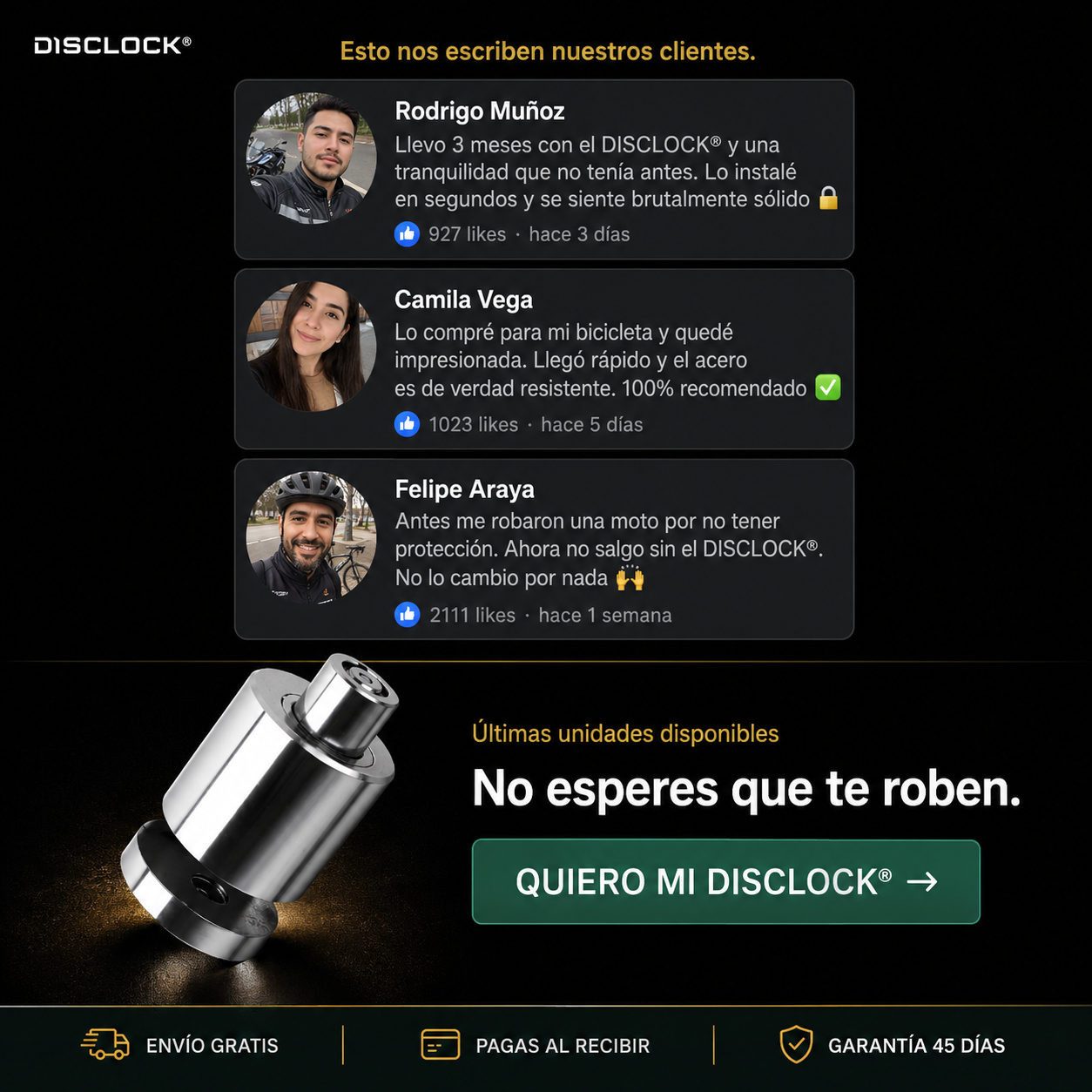 DISCLOCK® | Candado de Disco Blindado · Motos y Bicicletas