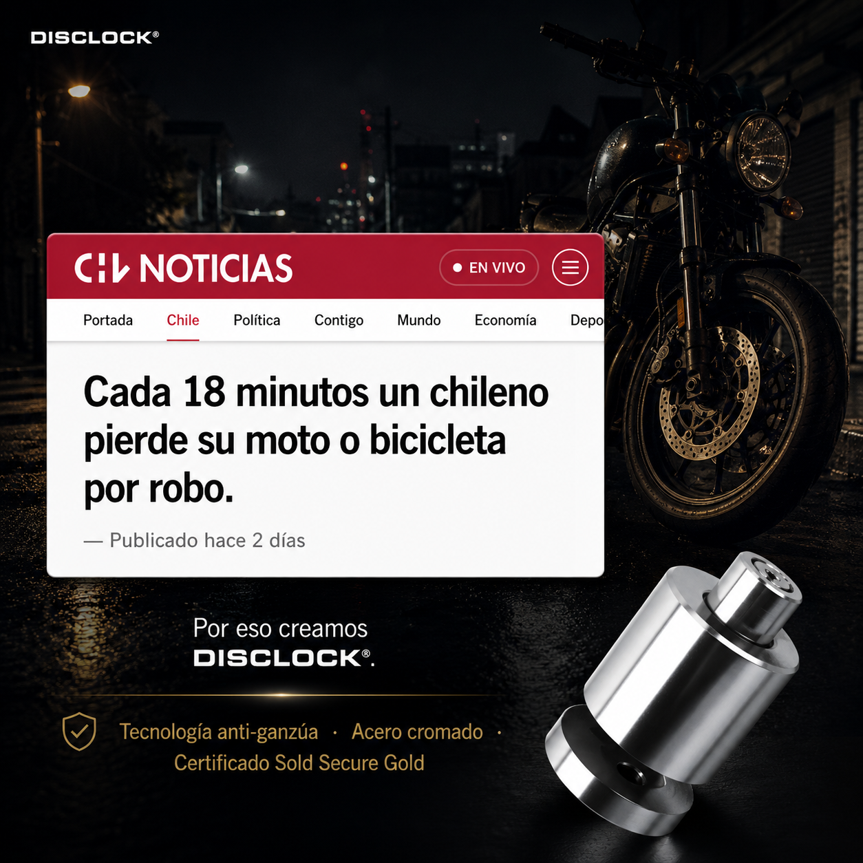 DISCLOCK® | Candado de Disco Blindado · Motos y Bicicletas